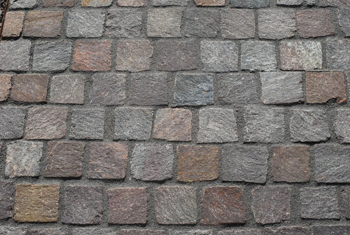 Smågatsten Porfyr Viola Grigio, råkilad, ~80/100, låda